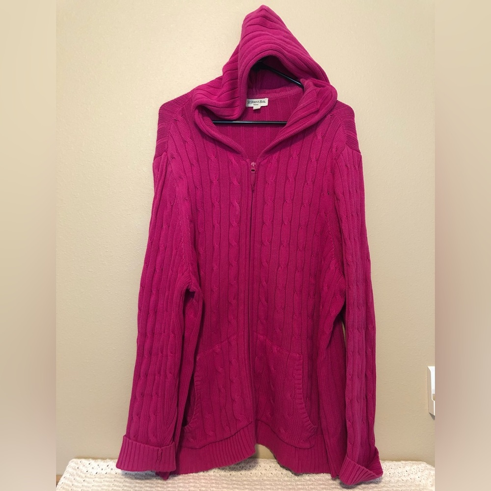 St John Bay Hooded Zip Pink Sweater 2X